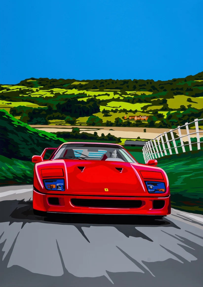 F40 Ferrari Hill Climb. Fine Art Giclee Ltd Ed Print.