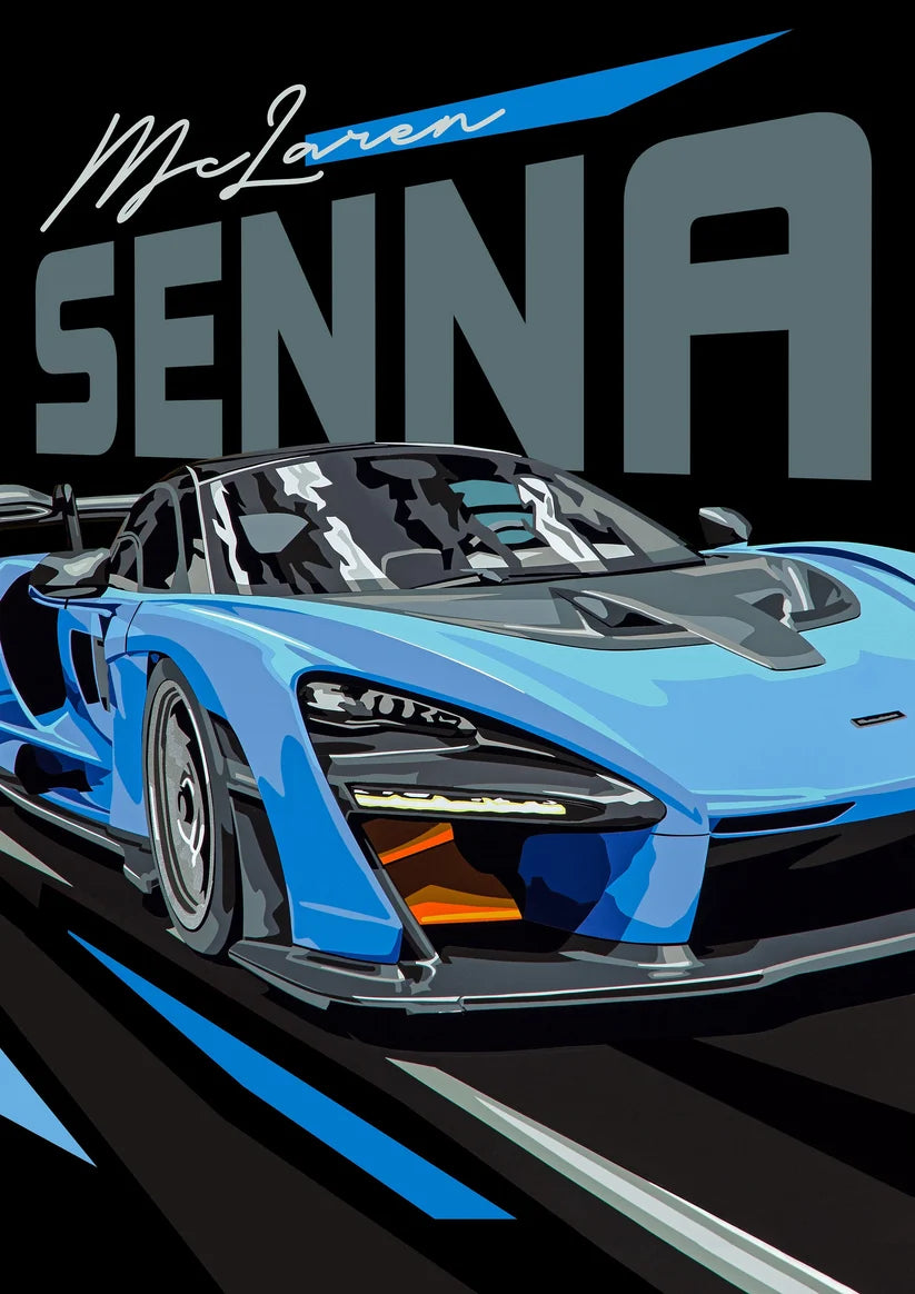 McLaren Senna poster-style fine art print. Super Car Motorsport Art. Black edition