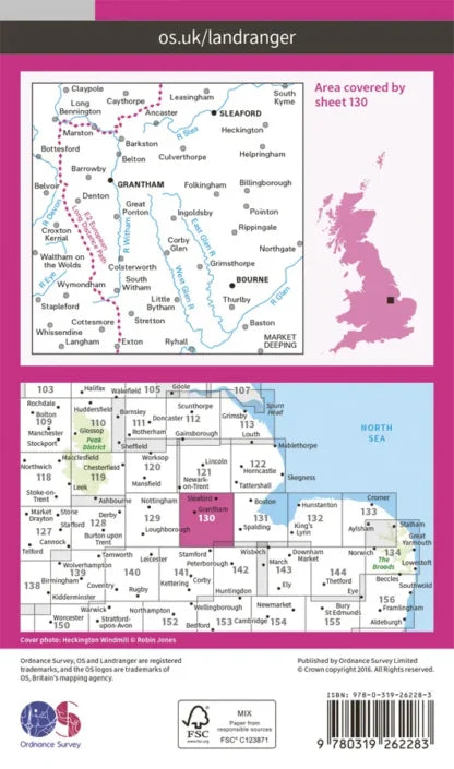 OS Landranger - 130 - Grantham, Sleaford & Bourne