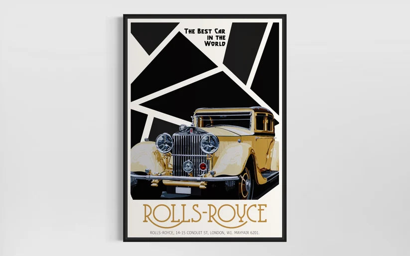 Rolls-Royce vintage-style print. Retro Art Deco Poster Design