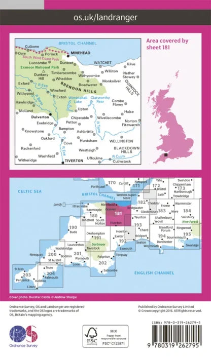 OS Landranger - 181 - Minehead & Brendon Hills, Dulverton