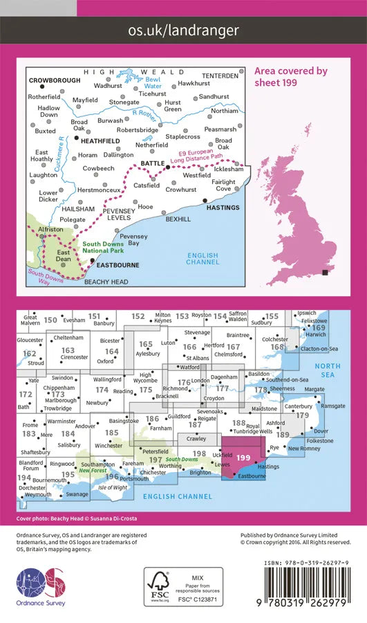 OS Landranger - 199 - Eastbourne & Hastings, Battle & Heathfield