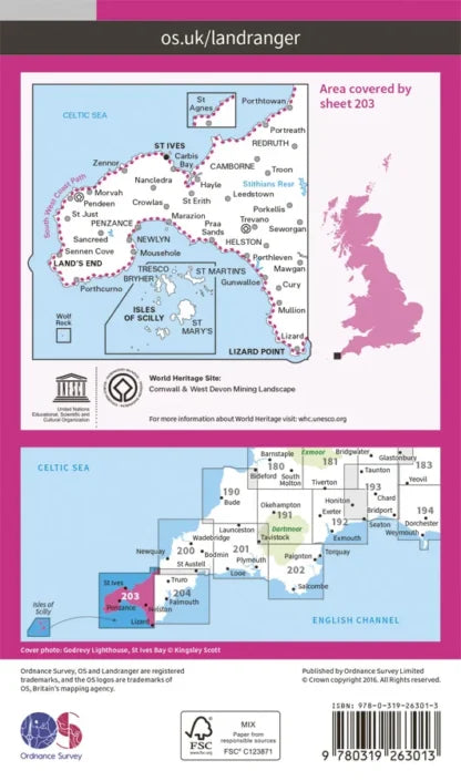 OS Landranger - 203 - Land’s End & IOS, St Ives & Lizard