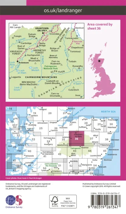 OS Landranger - 36 - Grantown, Aviemore & Cairngorm Mountains