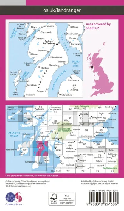 OS Landranger - 62 - North Kintyre & Tarbert