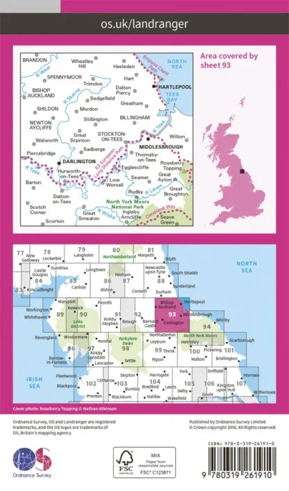 OS Landranger - 93 - Middlesbrough, Darlington & Hartlepool