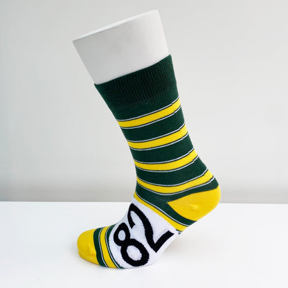 Motoring Leg-Ends Socks - Green and Yellow Stripe