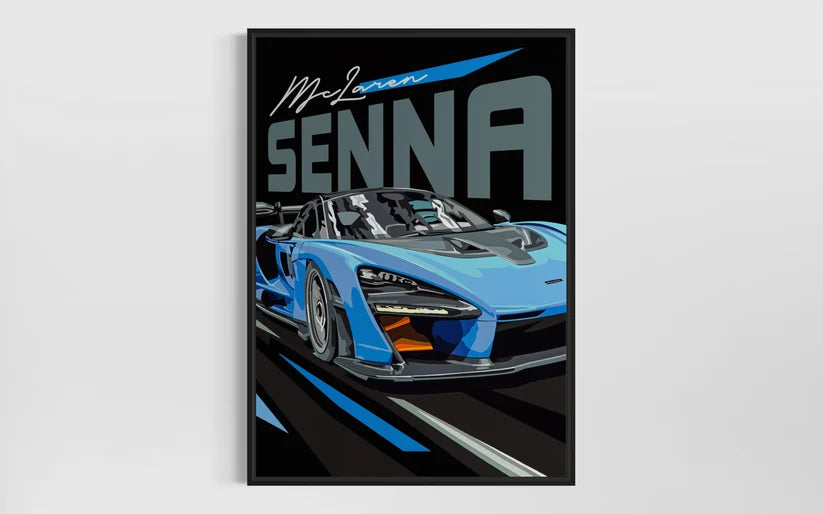 McLaren Senna poster-style fine art print. Super Car Motorsport Art. Black edition