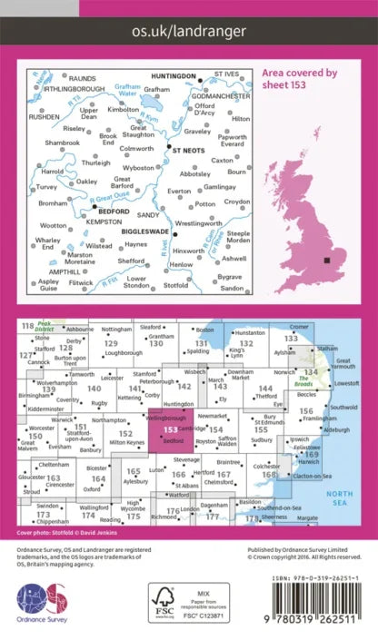 OS Landranger - 153 - Bedford, Huntingdon, St Neots & Biggleswade