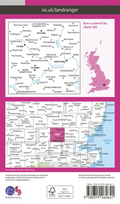OS Landranger - 166 - Luton, Hertford, Hitchin & St Albans