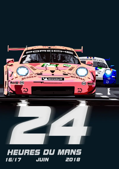 Image of Pink Pig Porsche at Le Mans 2018 Race Poster (Portrait) – Fine Art Giclée Print
