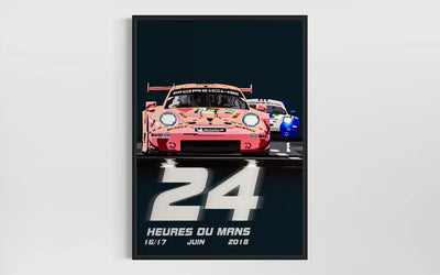 Image of Pink Pig Porsche at Le Mans 2018 Race Poster (Portrait) – Fine Art Giclée Print