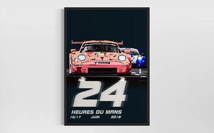 Pink Pig Porsche at Le Mans 2018 Race poster (portrait). Fine art Giclee print.