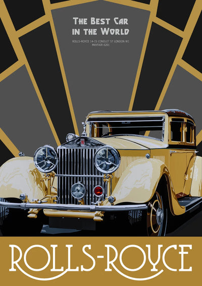 Image of Rolls-Royce vintage-style print. Retro Art Deco Poster Design no.2