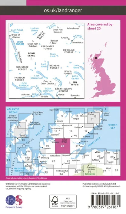 OS Landranger - 20 - Beinn Dearg & Loch Broom, Ben Wyvis