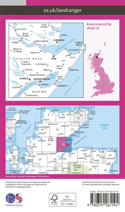 OS Landranger - 21 - Dornoch & Alness, Invergordon & Tain