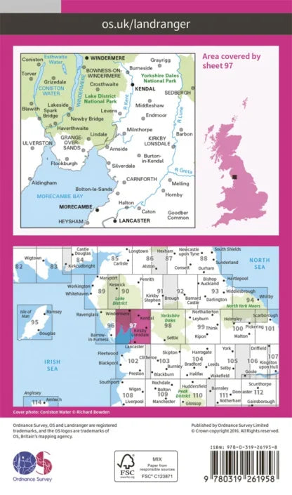 OS Landranger - 97 - Kendal, Morecambe, Windermere & Lancaster