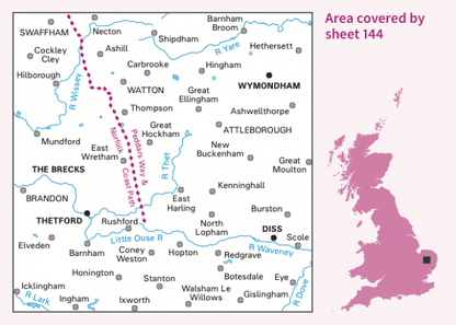 OS Landranger - 144 - Thetford & Diss, Breckland & Wymondham