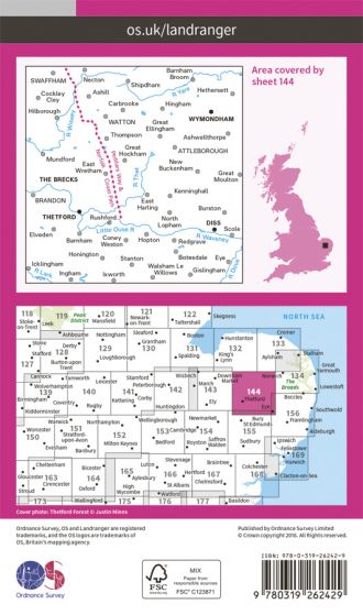 OS Landranger - 144 - Thetford & Diss, Breckland & Wymondham