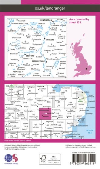 OS Landranger - 153 - Bedford, Huntingdon, St Neots &Biggleswade