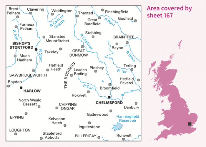 OS Landranger - 167 Chelmsford, Harlow & Bishop's Stortford