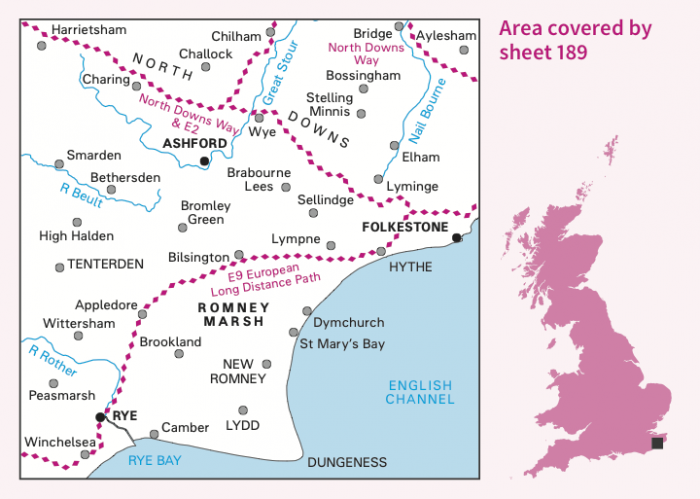 OS Landranger - 189 - Ashford & Romney Marsh, Rye & Folkestone