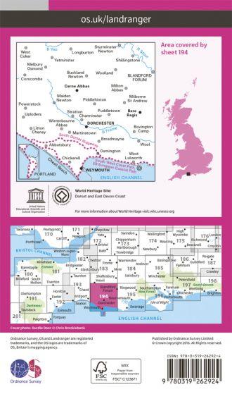 OS Landranger - 194 - Dorchester & Weymouth, Cerne Abbas & Bere Regis