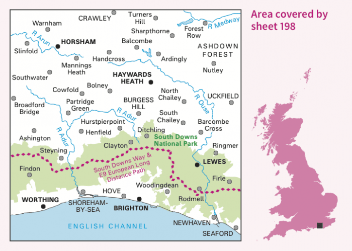 OS Landranger - 198 - Brighton & Lewes, Haywards Heath