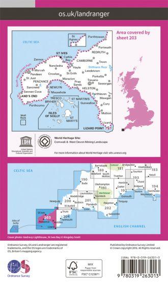 OS Landranger - 203 - Land's End & Isles of Scilly, St Ives & Lizard Point