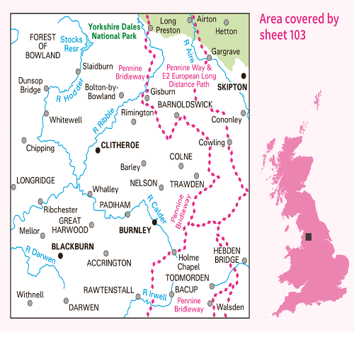 OS Landranger - 103 - Blackburn & Burnley, Clitheroe & Skipton