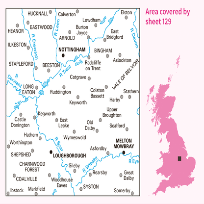 OS Landranger - 129 - Nottingham & Loughborough, Melton Mowbray