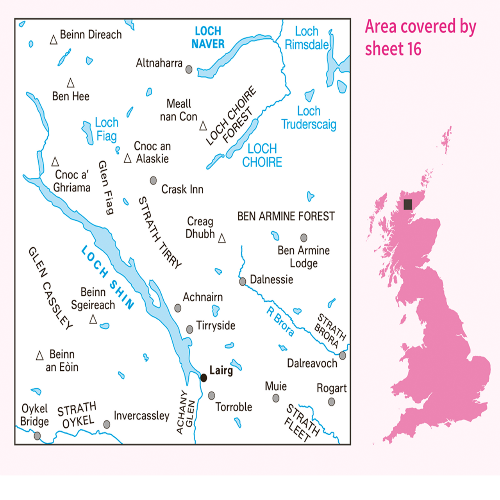 OS Landranger - 016 - Lairg & Loch Shin, Loch Naver area