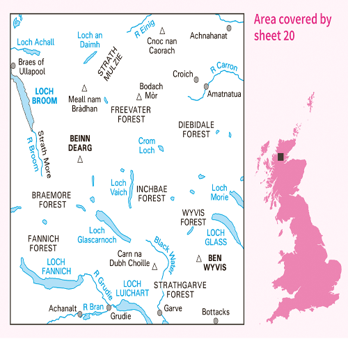 OS Landranger - 20 - Beinn Dearg & Loch Broom, Ben Wyvis area