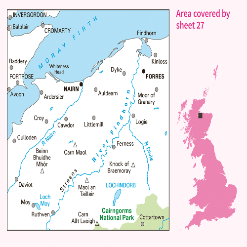 OS Landranger - 027 - Nairn & Forres, River Findhorn area