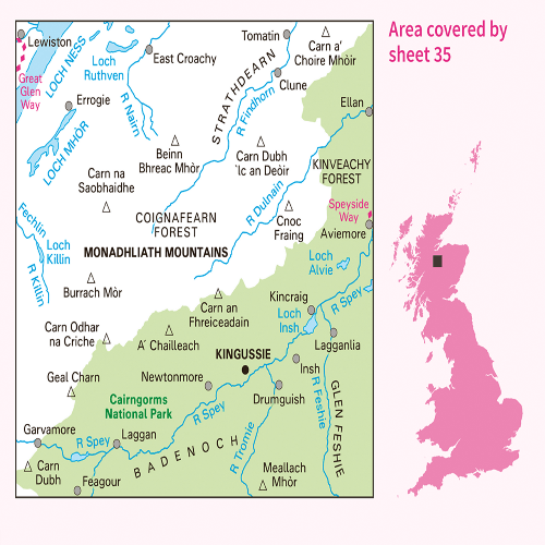 OS Landranger - 035 - Kingussie & Monadhliath Mountains area