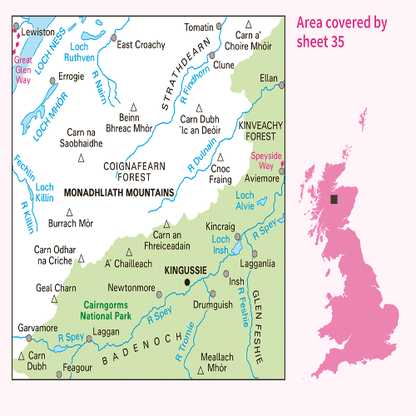 OS Landranger - 035 - Kingussie & Monadhliath Mountains area