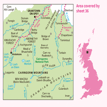 OS Landranger - 036 - Grantown, Aviemore & Cairngorm Mountains area