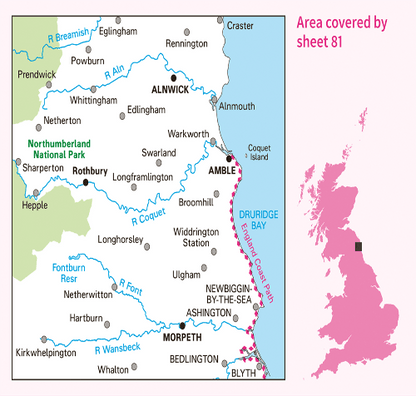 OS Landranger - 081 - Alnwick & Morpeth, Rothbury & Amble