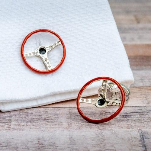 Solid Silver Steering Wheel Cufflinks